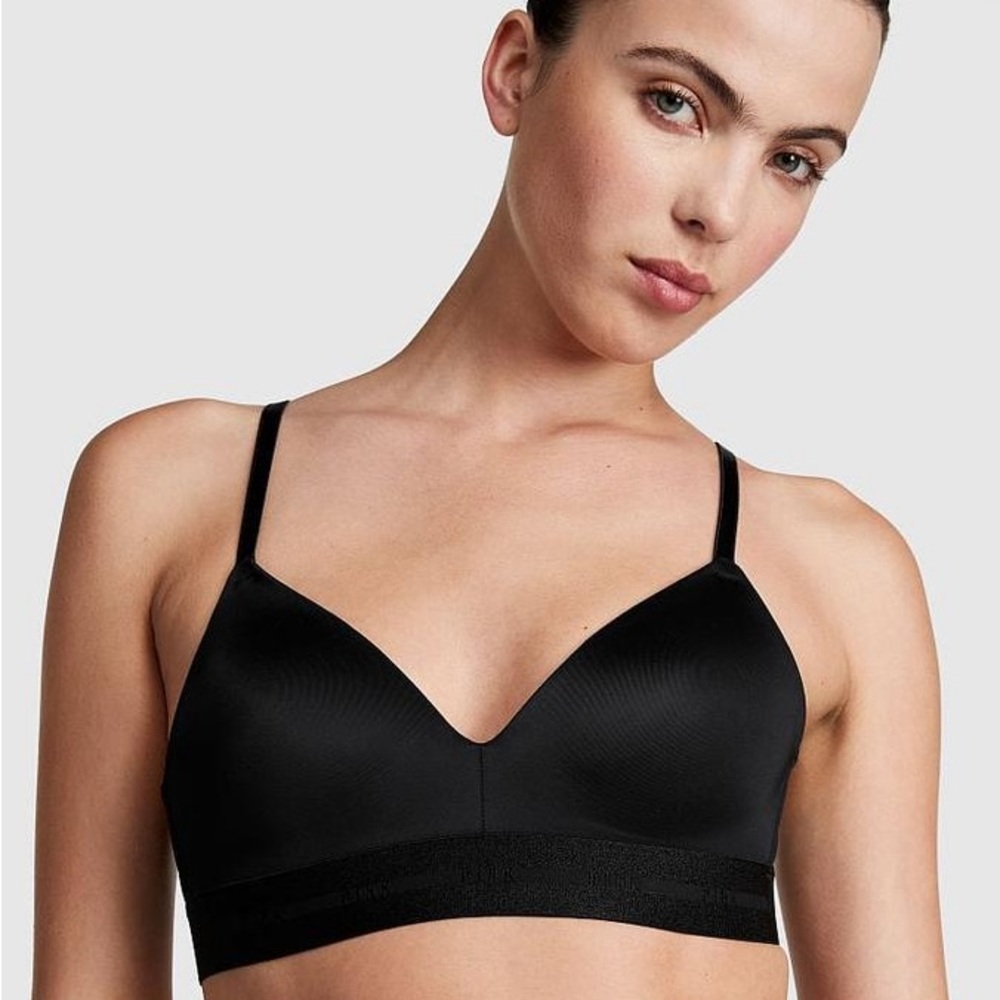 Victoria’s Secret Pink Wireless Lightly Lined Logo Band Black Bra 32DD